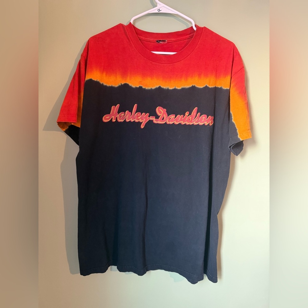 Vintage Y2K Harley Davidson Tampa Florida Eagle Tie Dye Orange Red Grunge Biker